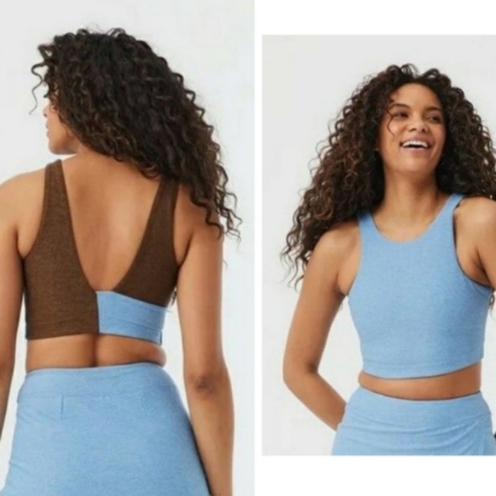 Outdoor Voices BRAND NEW NWT Venus Blue  Colorblock Crop Tank Top Sports Bra